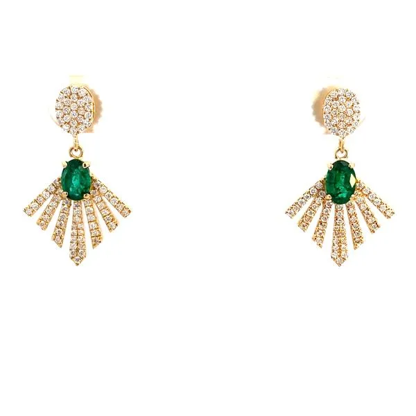 Oval Emerald and Round Diamond Earrings in 18 Karat Yellow Gold - Brax Jewelers Brax Jewelers Newport Beach, CA