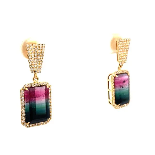 Emerald Tourmaline and Round Diamond Earrings in 18 Karat Yellow Gold - Brax Jewelers Image 2 Brax Jewelers Newport Beach, CA