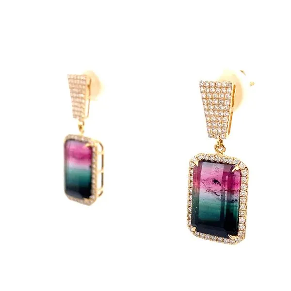 Emerald Tourmaline and Round Diamond Earrings in 18 Karat Yellow Gold - Brax Jewelers Image 3 Brax Jewelers Newport Beach, CA