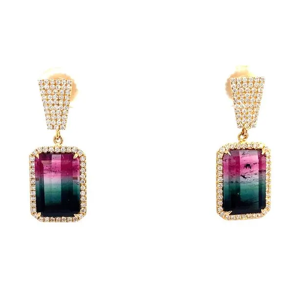 Emerald Tourmaline and Round Diamond Earrings in 18 Karat Yellow Gold - Brax Jewelers Brax Jewelers Newport Beach, CA
