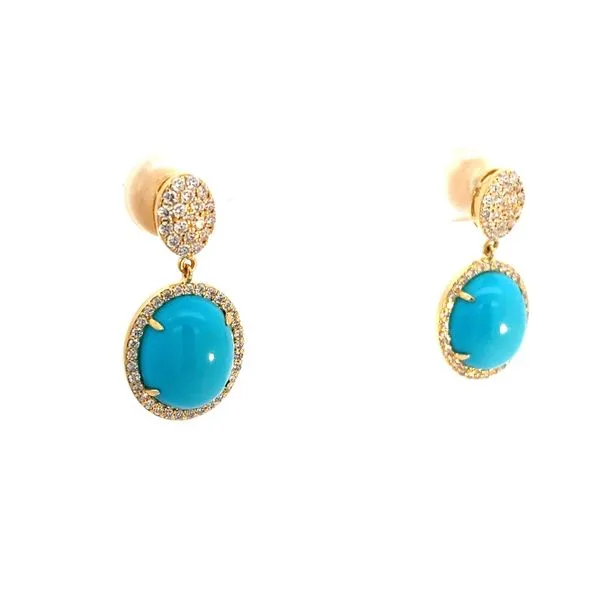 Round Turquoise and Round Diamond Earrings in 18 Karat Yellow Gold - Brax Jewelers Image 2 Brax Jewelers Newport Beach, CA