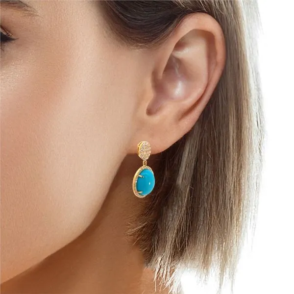 Round Turquoise and Round Diamond Earrings in 18 Karat Yellow Gold - Brax Jewelers Image 4 Brax Jewelers Newport Beach, CA