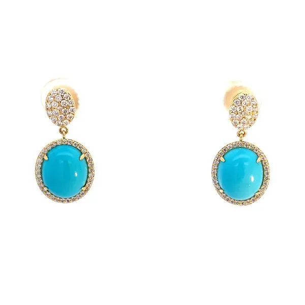Round Turquoise and Round Diamond Earrings in 18 Karat Yellow Gold - Brax Jewelers Brax Jewelers Newport Beach, CA