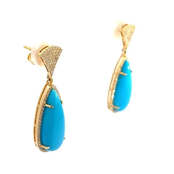 Turquoise and Round Diamond Earrings in 18 Karat Yellow Gold - Brax Jewelers Image 2 Brax Jewelers Newport Beach, CA