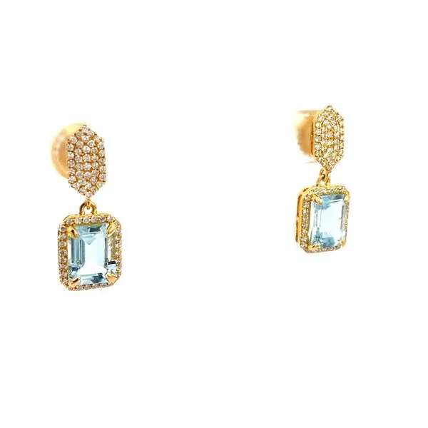 Emerald Aquamarine and Round Diamond Earrings in 18 Karat Yellow Gold - Brax Jewelers Image 2 Brax Jewelers Newport Beach, CA