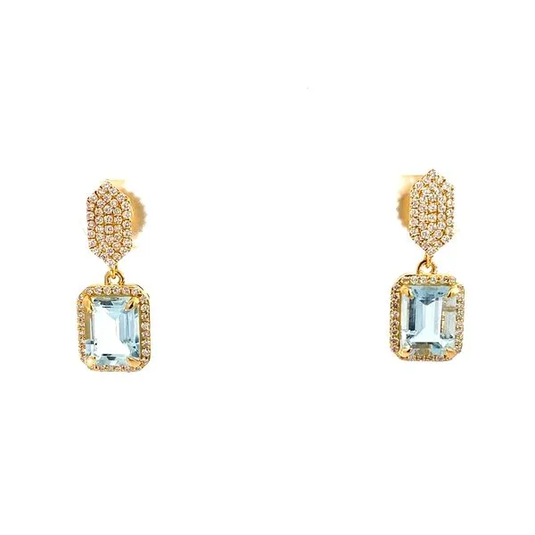 Emerald Aquamarine and Round Diamond Earrings in 18 Karat Yellow Gold - Brax Jewelers Brax Jewelers Newport Beach, CA