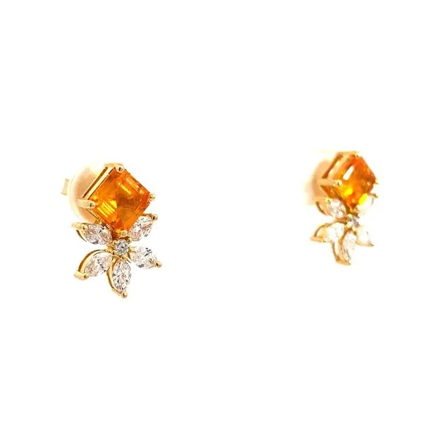 Princess Garnet and Round Diamond Earrings in 18 Karat Yellow Gold - Brax Jewelers Image 2 Brax Jewelers Newport Beach, CA
