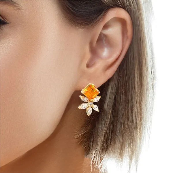 Princess Garnet and Round Diamond Earrings in 18 Karat Yellow Gold - Brax Jewelers Image 4 Brax Jewelers Newport Beach, CA