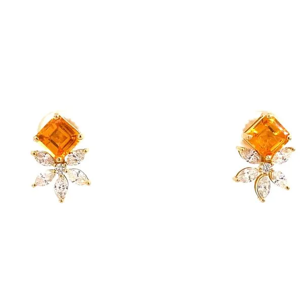 Princess Garnet and Round Diamond Earrings in 18 Karat Yellow Gold - Brax Jewelers Brax Jewelers Newport Beach, CA