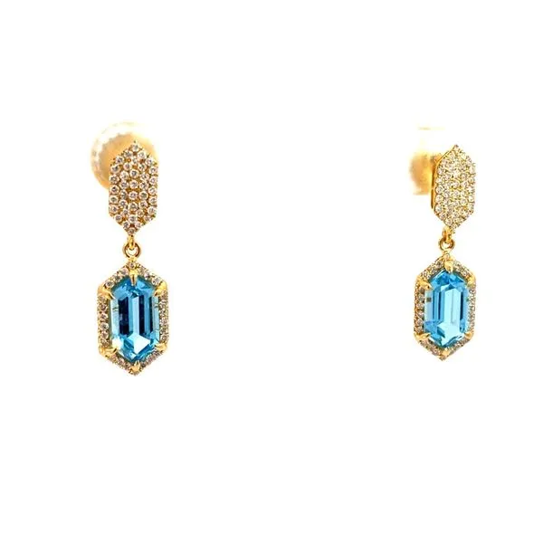 Fantasy Cut Blue Topaz and Round Diamond Earrings in 18 Karat Yellow Gold - Brax Jewelers Image 2 Brax Jewelers Newport Beach, CA