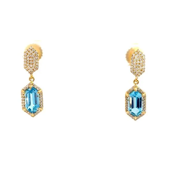 Fantasy Cut Blue Topaz and Round Diamond Earrings in 18 Karat Yellow Gold - Brax Jewelers Brax Jewelers Newport Beach, CA