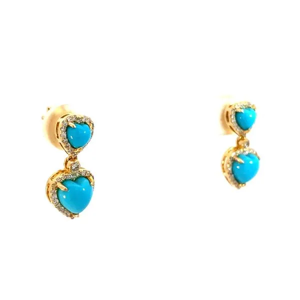Heart Turquoise and Round Diamond Earrings in 18 Karat Yellow Gold - Brax Jewelers Image 2 Brax Jewelers Newport Beach, CA