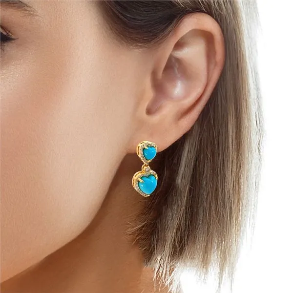 Heart Turquoise and Round Diamond Earrings in 18 Karat Yellow Gold - Brax Jewelers Image 4 Brax Jewelers Newport Beach, CA