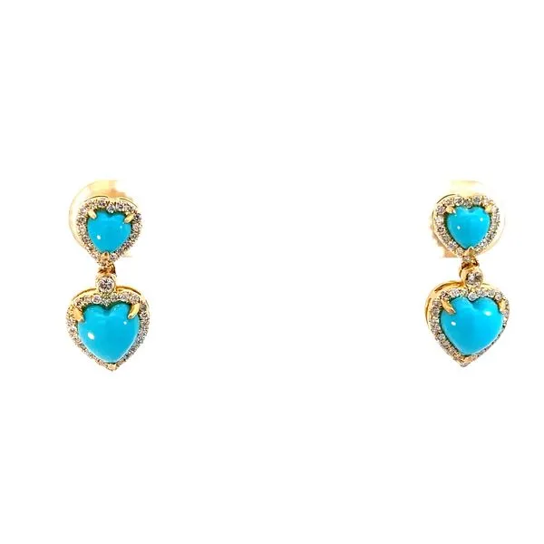 Heart Turquoise and Round Diamond Earrings in 18 Karat Yellow Gold - Brax Jewelers Brax Jewelers Newport Beach, CA