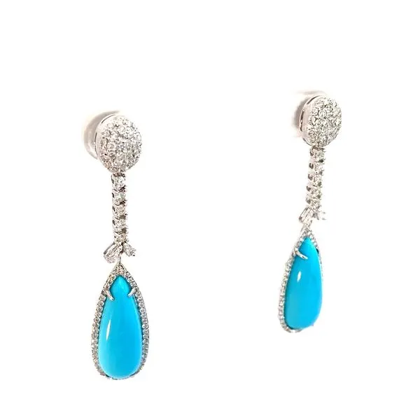 Fantasy Cut Turquoise and Round Diamond Earrings in 18 Karat Yellow Gold - Brax Jewelers Image 2 Brax Jewelers Newport Beach, CA