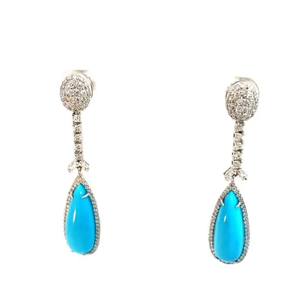 Fantasy Cut Turquoise and Round Diamond Earrings in 18 Karat Yellow Gold - Brax Jewelers Brax Jewelers Newport Beach, CA
