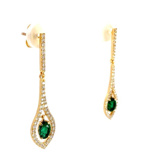 Oval Emerald and Round Diamond Earrings in 18 Karat Yellow Gold - Brax Jewelers Image 2 Brax Jewelers Newport Beach, CA