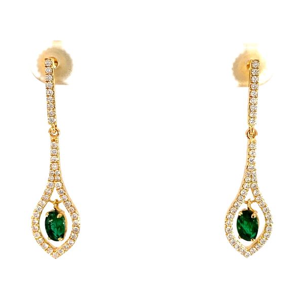 Oval Emerald and Round Diamond Earrings in 18 Karat Yellow Gold - Brax Jewelers Brax Jewelers Newport Beach, CA