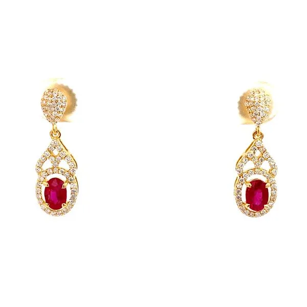 Oval Ruby and Round Diamond Earrings in 18 Karat Yellow Gold - Brax Jewelers Brax Jewelers Newport Beach, CA