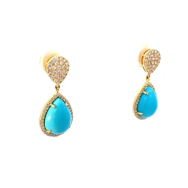 Pear Turquoise and Round Diamond Pendant in 18 Karat Yellow Gold - Brax Jewelers Image 2 Brax Jewelers Newport Beach, CA