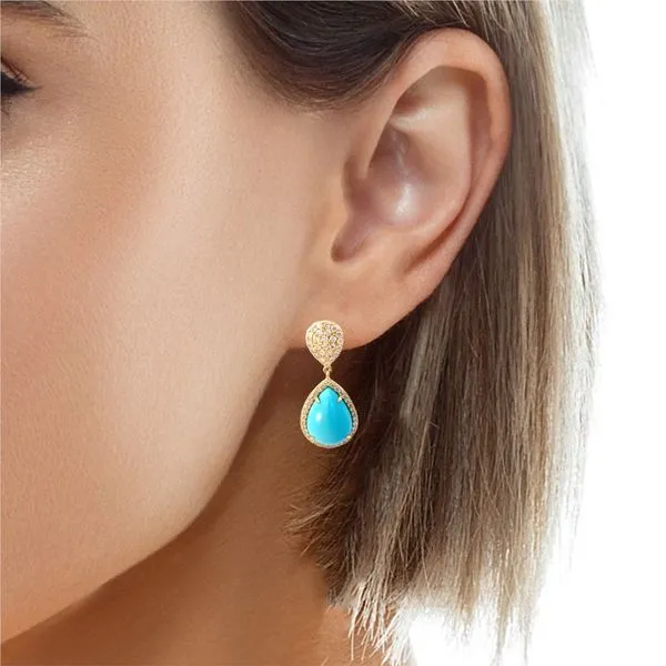 Pear Turquoise and Round Diamond Pendant in 18 Karat Yellow Gold - Brax Jewelers Image 4 Brax Jewelers Newport Beach, CA