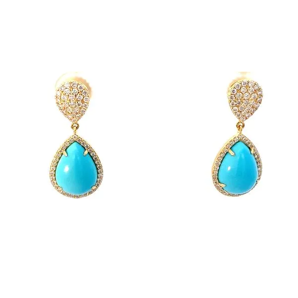 Pear Turquoise and Round Diamond Pendant in 18 Karat Yellow Gold - Brax Jewelers Brax Jewelers Newport Beach, CA