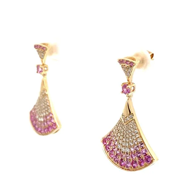 Round Diamond and Round Pink Sapphire Earrings in 14 Karat Yellow Gold - Brax Jewelers Image 2 Brax Jewelers Newport Beach, CA