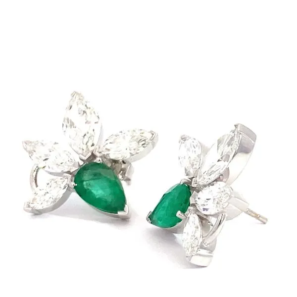 Lady's 18 Karat White Gold Earrings With 2=1.00Tw Pear Shape Natural Emerald Stones Image 3 Brax Jewelers Newport Beach, CA