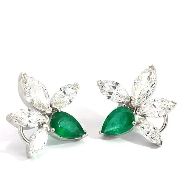Lady's 18 Karat White Gold Earrings With 2=1.00Tw Pear Shape Natural Emerald Stones Brax Jewelers Newport Beach, CA