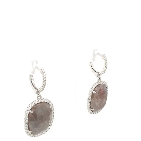 Drop Earrings with Champagne Diamonds and Round Diamonds in 14 Karat White Gold - Brax Jewelers Image 2 Brax Jewelers Newport Beach, CA