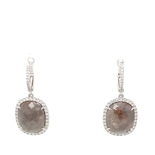 Drop Earrings with Champagne Diamonds and Round Diamonds in 14 Karat White Gold - Brax Jewelers Brax Jewelers Newport Beach, CA