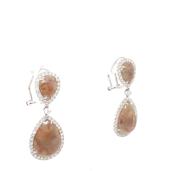 Drop Earrings with Pear Cut Cognac Quartzs and Round Diamonds in 14 Karat White Gold - Brax Jewelers Image 2 Brax Jewelers Newport Beach, CA