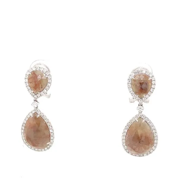 Drop Earrings with Pear Cut Cognac Quartzs and Round Diamonds in 14 Karat White Gold - Brax Jewelers Brax Jewelers Newport Beach, CA