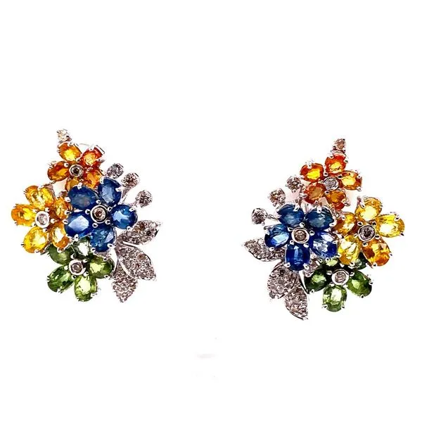 Lady's Multi color saphire Earrings 18 Karat White Gold  - Brax jewelers Image 2 Brax Jewelers Newport Beach, CA