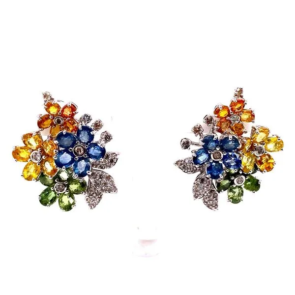 Lady's Multi color saphire Earrings 18 Karat White Gold  - Brax jewelers Brax Jewelers Newport Beach, CA
