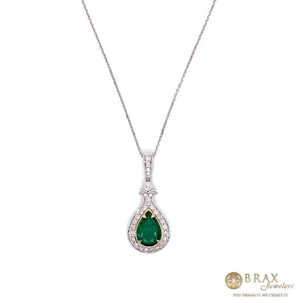 Two Tone Pear Shape Emerald Pendant Brax Jewelers Newport Beach, CA