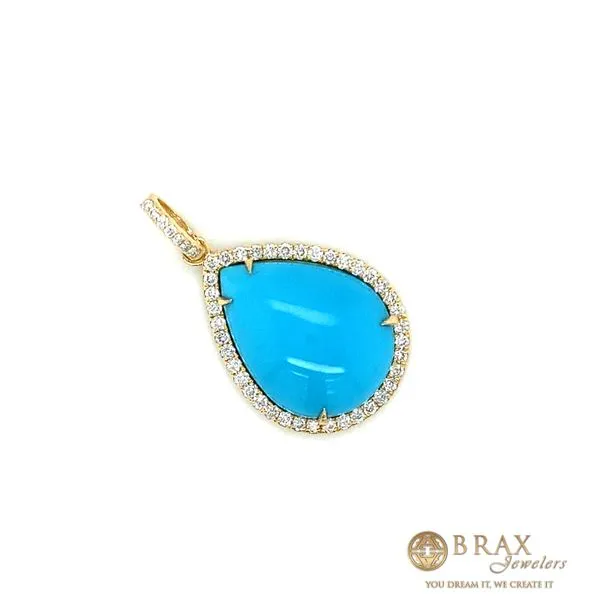 18 Karat Yellow Gold Pendant with 0.58Tw Round Diamonds and 1=10.93Tw Oval Turquoise - Brax Jewelers Image 2 Brax Jewelers Newport Beach, CA