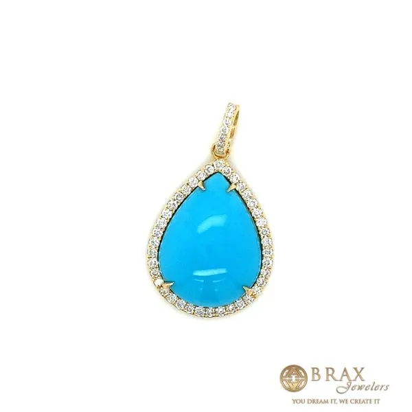 18 Karat Yellow Gold Pendant with 0.58Tw Round Diamonds and 1=10.93Tw Oval Turquoise - Brax Jewelers Brax Jewelers Newport Beach, CA