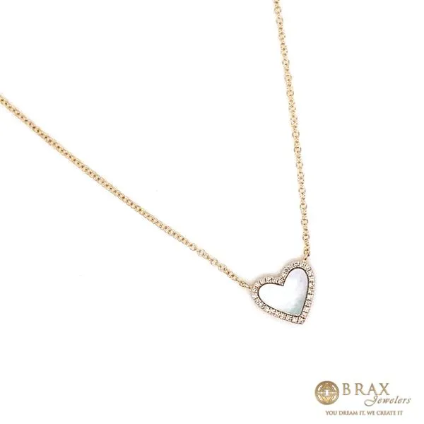 14K Yellow Gold Diamond & Mother of Pearl Heart Necklace Image 2 Brax Jewelers Newport Beach, CA