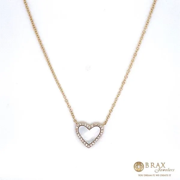 14K Yellow Gold Diamond & Mother of Pearl Heart Necklace Brax Jewelers Newport Beach, CA