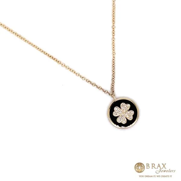 14K Yellow Gold Diamond and Black Enamel Clover Necklace Image 2 Brax Jewelers Newport Beach, CA