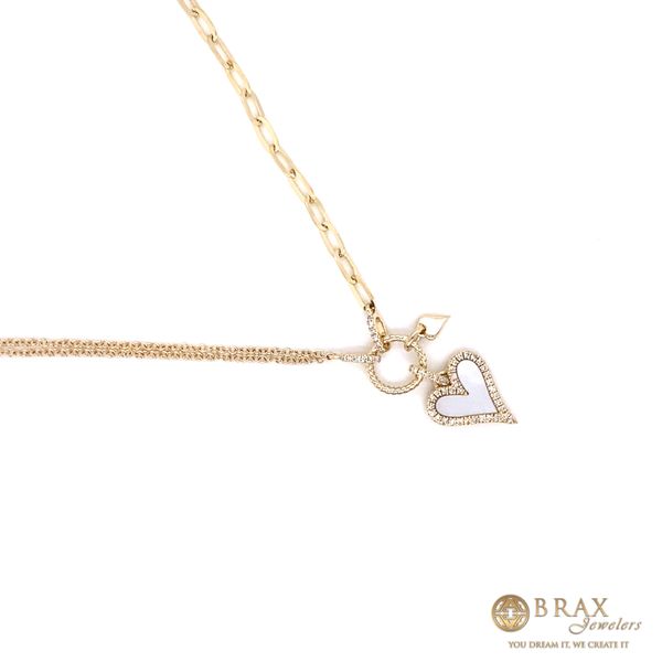 14K Yellow Gold Mother of Pearl Heart Paper Clip Link Diamond Necklace Image 2 Brax Jewelers Newport Beach, CA