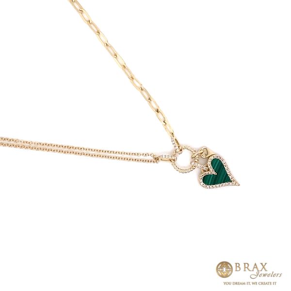 14K Yellow Gold Malachite Heart Paper Clip Link Diamond Necklace Image 2 Brax Jewelers Newport Beach, CA