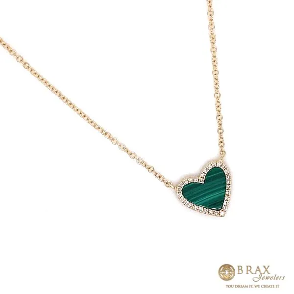 14K Yellow Gold Diamond & Malachite Heart Necklace Image 2 Brax Jewelers Newport Beach, CA