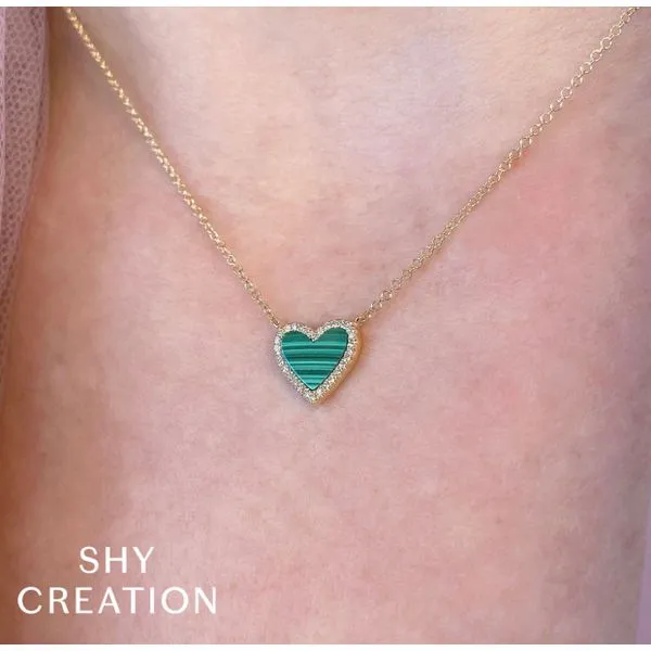 14K Yellow Gold Diamond & Malachite Heart Necklace Image 4 Brax Jewelers Newport Beach, CA