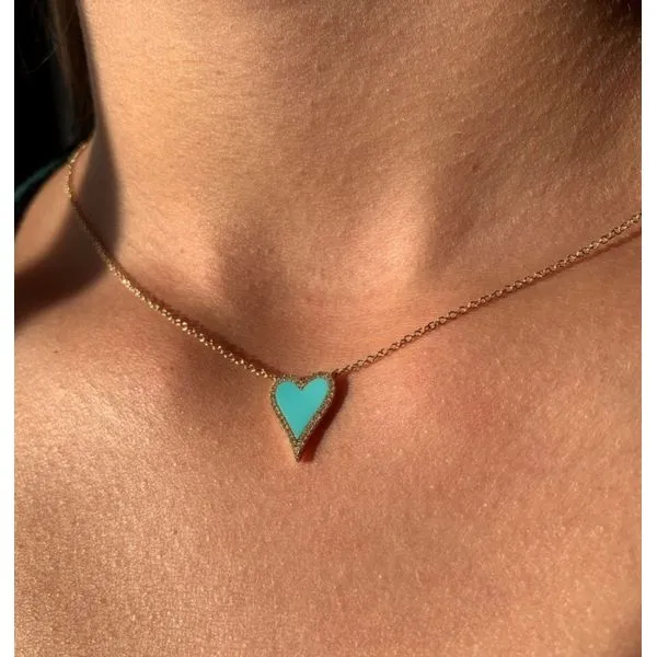 14K Yellow Gold Composite Turquoise Heart Diamond Necklace Image 4 Brax Jewelers Newport Beach, CA
