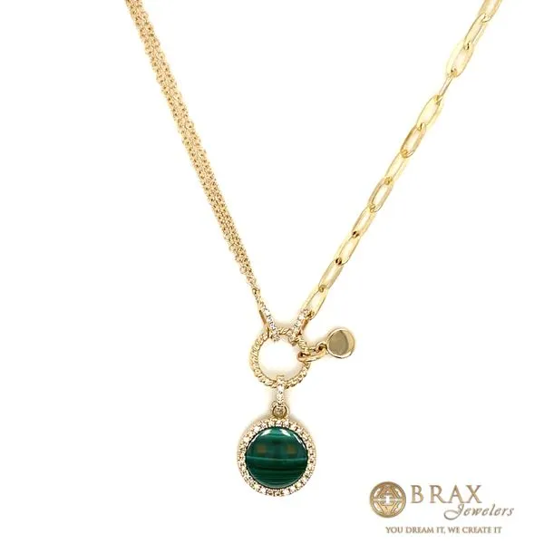 Circle Malachite Paper Clip Link Diamond Necklace Brax Jewelers Newport Beach, CA