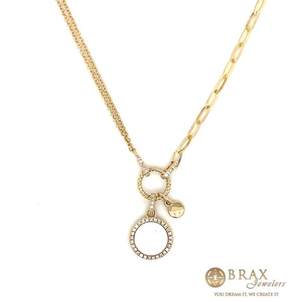 14 Karat Yellow Gold Paper Clip Link Circle Mother of Pearl Necklace Brax Jewelers Newport Beach, CA