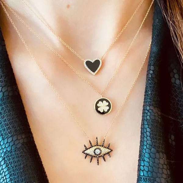 14K Yellow Gold Diamond and Onyx Heart Necklace Image 4 Brax Jewelers Newport Beach, CA