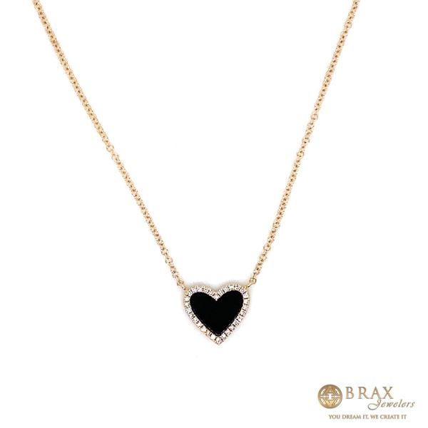 14K Yellow Gold Diamond and Onyx Heart Necklace Brax Jewelers Newport Beach, CA